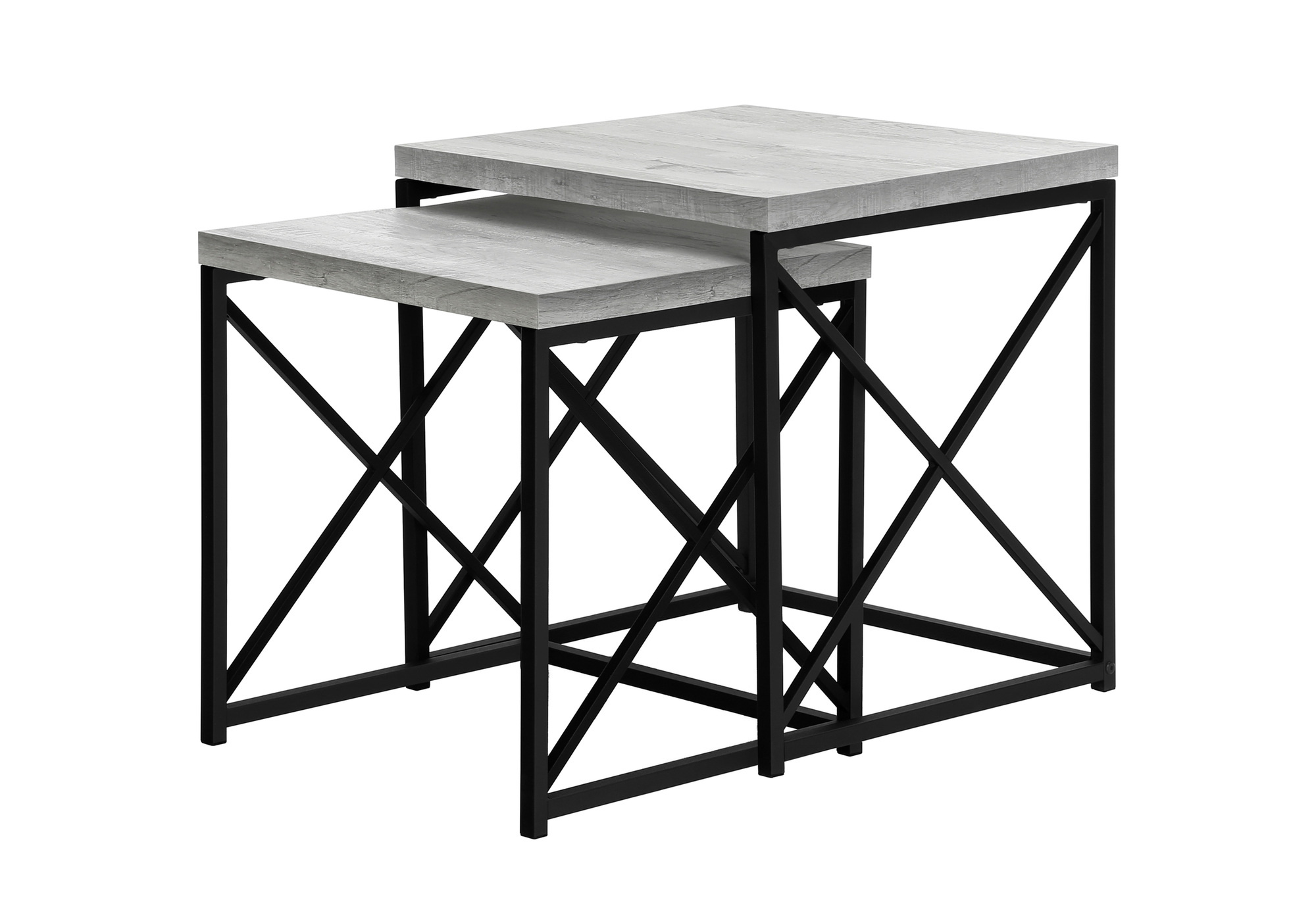 NESTING TABLE - 2PCS SET / GREY RECLAIMED WOOD / BLACK